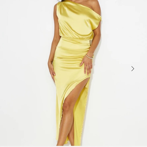 Hello Molly Dresses & Skirts - Hello Molly One-Shoulder Satin Dress in Yellow